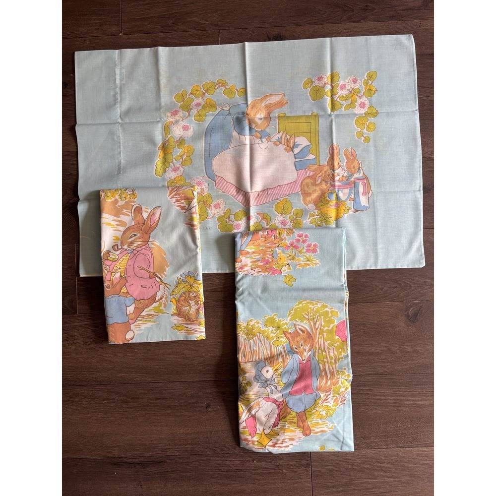 Vintage Beatrix Potter Characters Twin Sheets 3 Pc Set JC Penney Peter Rabbit